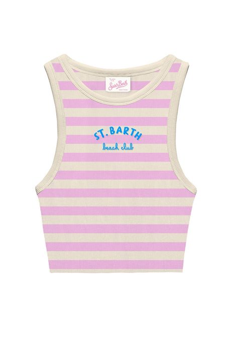 Canotta MC2 Saint Barth bambina BLUEJR03458H Beige righe rosa girocollo logo MC2 SAINT BARTH | Canotte | BLUEJR03458H2310